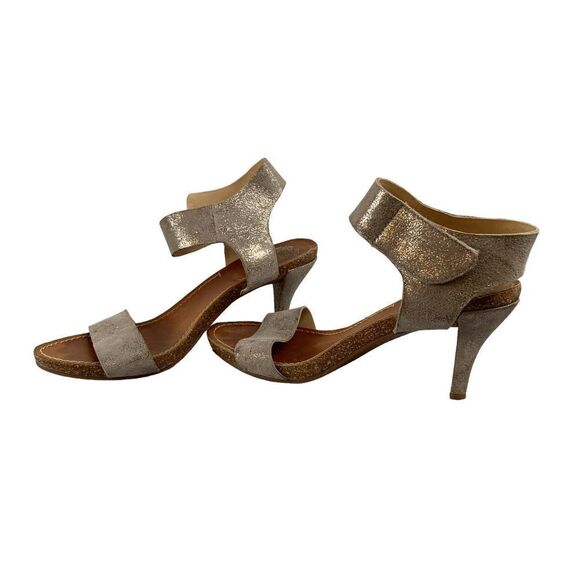 Vince Camuto Women's size 7 Taupe Metallic Glitter Leather cork heel Sandals - Picture 1 of 9